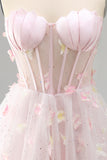 Blush Sweetheart A-Line Sheer Corset Butterfly Homecoming Dress with Lace Up Back