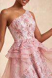 Light Blue A-Line One Shoulder Sequins Ruffled Homecoming Dress with Lace Up Back