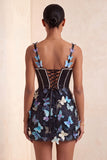 Bodycon Blush Corset Butterfly Pearl Applique Lace Up Back Homecoming Dress with Sash