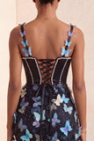 Bodycon Blush Corset Butterfly Pearl Applique Lace Up Back Homecoming Dress with Sash