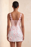 Bodycon Blush Corset Butterfly Pearl Applique Lace Up Back Homecoming Dress with Sash