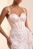 Bodycon Blush Corset Butterfly Pearl Applique Lace Up Back Homecoming Dress with Sash
