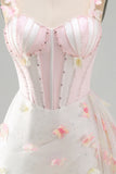 Bodycon Blush Corset Butterfly Pearl Applique Lace Up Back Homecoming Dress with Sash