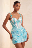 Bodycon Blush Corset Butterfly Pearl Applique Lace Up Back Homecoming Dress with Sash