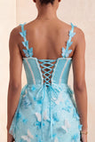 Bodycon Blush Corset Butterfly Pearl Applique Lace Up Back Homecoming Dress with Sash