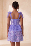 Pink A-Line Sequins Ruffle Lace Up Back Bowed Straps Homecoming Dress with Slit