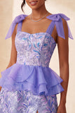 Pink A-Line Sequins Ruffle Lace Up Back Bowed Straps Homecoming Dress with Slit