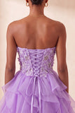 A-Line Sky Blue Sweetheart Sheer Corset Ruffled Lace Up Back Homecoming Dress