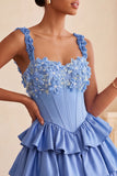 Light Purple A-Line Corset Tiered Lace Up Back Floral Homecoming Dress with Beading