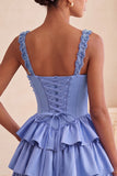 Light Purple A-Line Corset Tiered Lace Up Back Floral Homecoming Dress with Beading