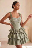 Light Purple A-Line Corset Tiered Lace Up Back Floral Homecoming Dress with Beading