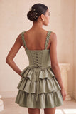 Light Purple A-Line Corset Tiered Lace Up Back Floral Homecoming Dress with Beading