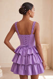 Light Purple A-Line Corset Tiered Lace Up Back Floral Homecoming Dress with Beading