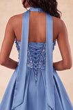 Olive A-Line Sweetheart Beaded Floral Homecoming Dress with Lace Up Back