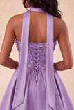 Olive A-Line Sweetheart Beaded Floral Homecoming Dress with Lace Up Back