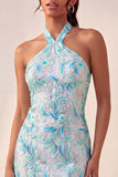 Bodycon Light Purple Halter Neck Sequins Lace Up Back Homecoming Dress