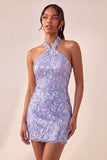 Bodycon Light Purple Halter Neck Sequins Lace Up Back Homecoming Dress