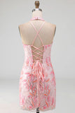 Bodycon Light Purple Halter Neck Sequins Lace Up Back Homecoming Dress