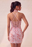 Bodycon Light Purple Halter Neck Sequins Lace Up Back Homecoming Dress