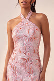 Bodycon Light Purple Halter Neck Sequins Lace Up Back Homecoming Dress