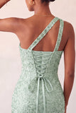 Champagne Bodycon One Shoulder Lace Up Back Homecoming Dress with Sequins