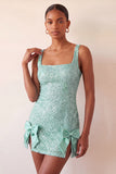 Mint Green Bodycon Square Neck Sequins Lace Up Back Homecoming Dress with Bow