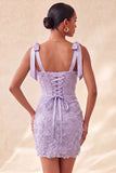 Dusty Sage Bodycon Corset Peals Floral Bowed Straps Homecoming Dress with Lace Up Back