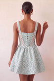 A-Line Light Purple Square Neck Corset Jacquard Lace Up Back Beaded Homecoming Dress