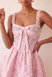 A-Line Light Purple Square Neck Corset Jacquard Lace Up Back Beaded Homecoming Dress