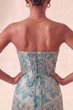 Lake Blue Sweetheart Corset Jacquard Lace Up Back Homecoming Dress with Fringes