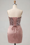 Sweetheart Champagne Sequins Bodycon Mini Homecoming Dress