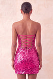 Sweetheart Fuchsia Keyhole Bodycon Sparkly Sequin Homecoming Dress with Slit