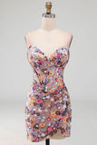 Pink Corset Bodycon Ruched Short Homecoming Dress with Sequins
