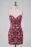 Pink Sweetheart Bodycon Sequin Homecoming Dress with Lace Up Back
