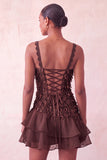 Pink Bodycon Ruffled Short Sequin Homecoming Dress with Lace Up Back