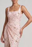 Blush Mermaid Square Neck Beaded Ruched Long Mother Of the Bride Dress with Slit