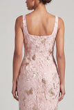 Blush Mermaid Square Neck Beaded Ruched Long Mother Of the Bride Dress with Slit