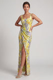 Blush Mermaid Square Neck Beaded Ruched Long Mother Of the Bride Dress with Slit
