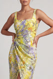 Blush Mermaid Square Neck Beaded Ruched Long Mother Of the Bride Dress with Slit