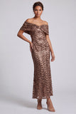 Sparkly Mermaid Navy Off the Shoulder Midi Mother Of the Bride Dress with Sequins