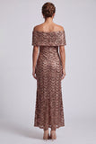 Sparkly Mermaid Navy Off the Shoulder Midi Mother Of the Bride Dress with Sequins