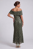 Sparkly Mermaid Navy Off the Shoulder Midi Mother Of the Bride Dress with Sequins