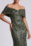 Sparkly Mermaid Navy Off the Shoulder Midi Mother Of the Bride Dress with Sequins