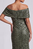 Sparkly Mermaid Navy Off the Shoulder Midi Mother Of the Bride Dress with Sequins