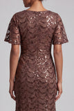 Sparkly Navy Mermaid Flutter Sleeves Sequins Midi Mother Of the Bride Dress with Slit