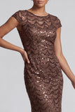 Sparkly Navy Mermaid Round Neck Sequins Midi Mother Of the Bride Dress with Cap Sleeves