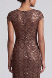 Sparkly Navy Mermaid Round Neck Sequins Midi Mother Of the Bride Dress with Cap Sleeves
