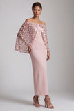 Burgundy Mermaid Off the Shoulder Midi Mother Of the Bride Dress with Cape