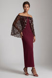 Burgundy Mermaid Off the Shoulder Midi Mother Of the Bride Dress with Cape