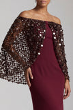 Burgundy Mermaid Off the Shoulder Midi Mother Of the Bride Dress with Cape